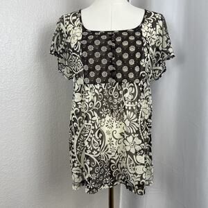 VTG Apt 9 Top Womens Small Brown Cream Sheer Mesh Babydoll Floral Fairy Boho Y2K